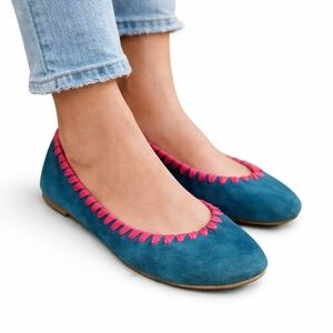 Lucky Brand Suede Blue Pink Ribbon Ballet Flats